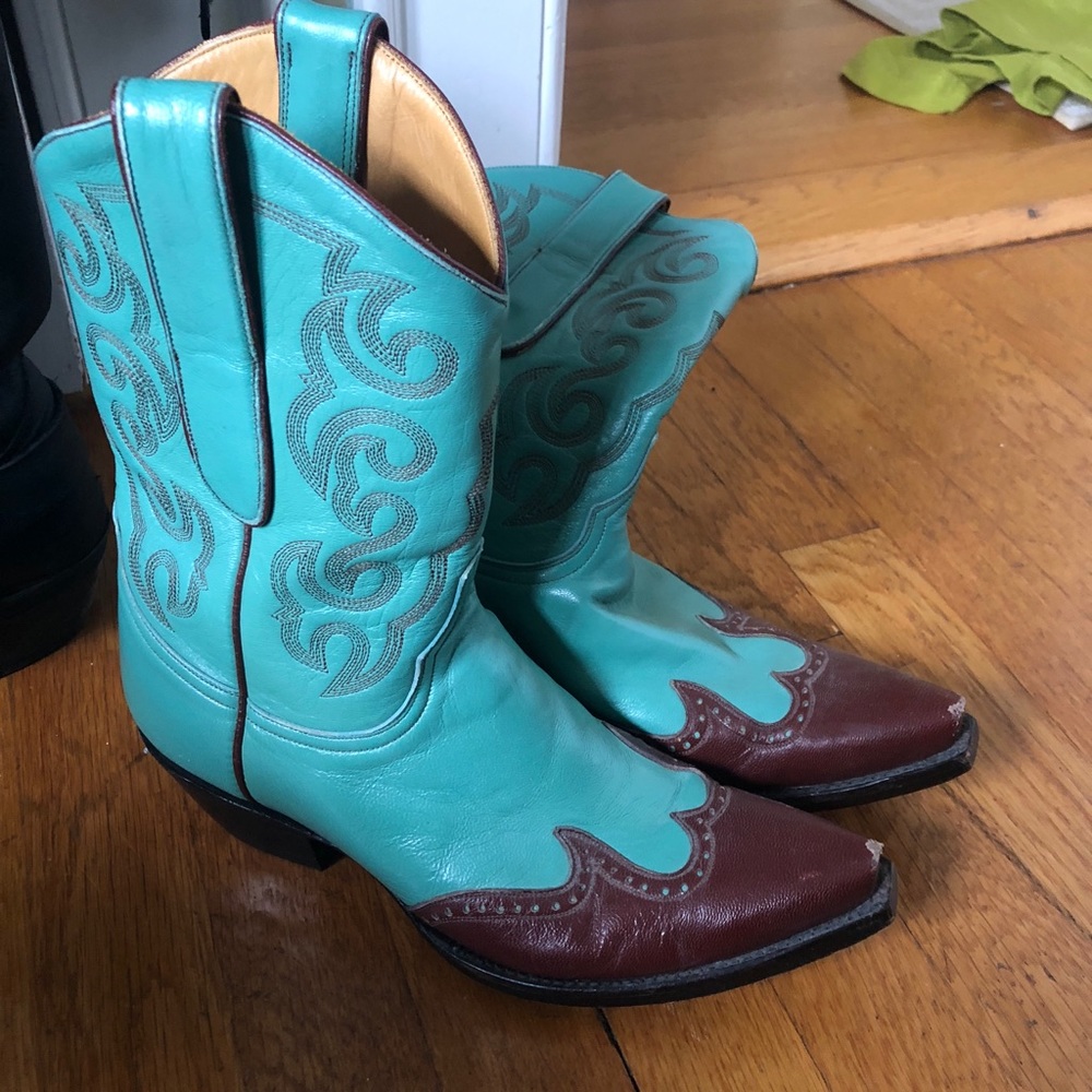 Teal cowboy boots